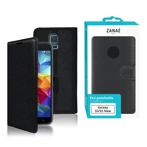 Etui portefeuille pour Samsung Galaxy S5 et S5 New Noir
